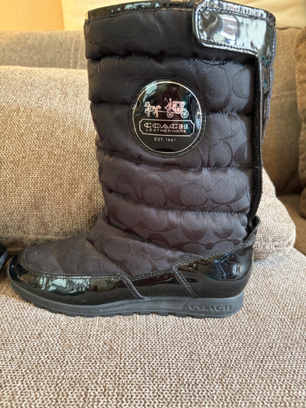 Coach Black Quilted Logo Mid-Calf Boots - Picture 2 of 7